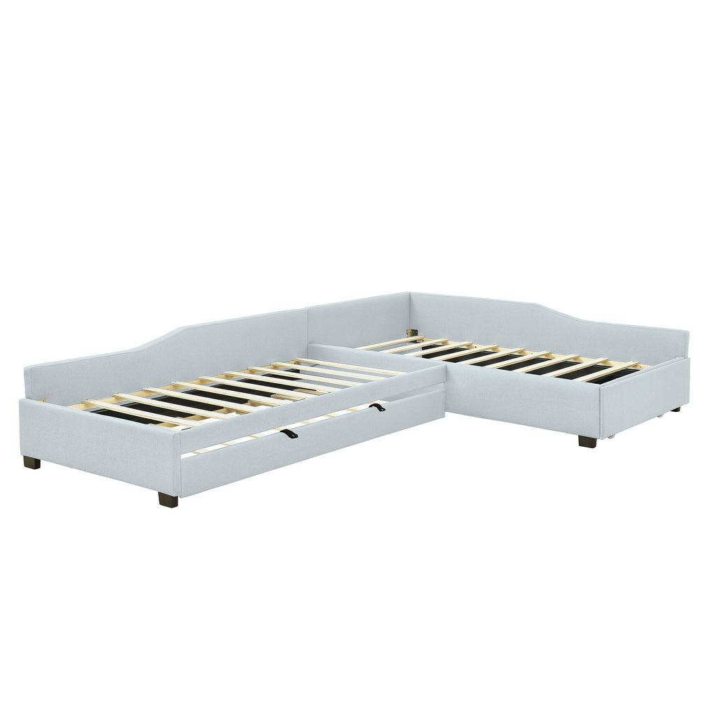 Upholstered Double Twin Size Daybed with Trundle and Drawer