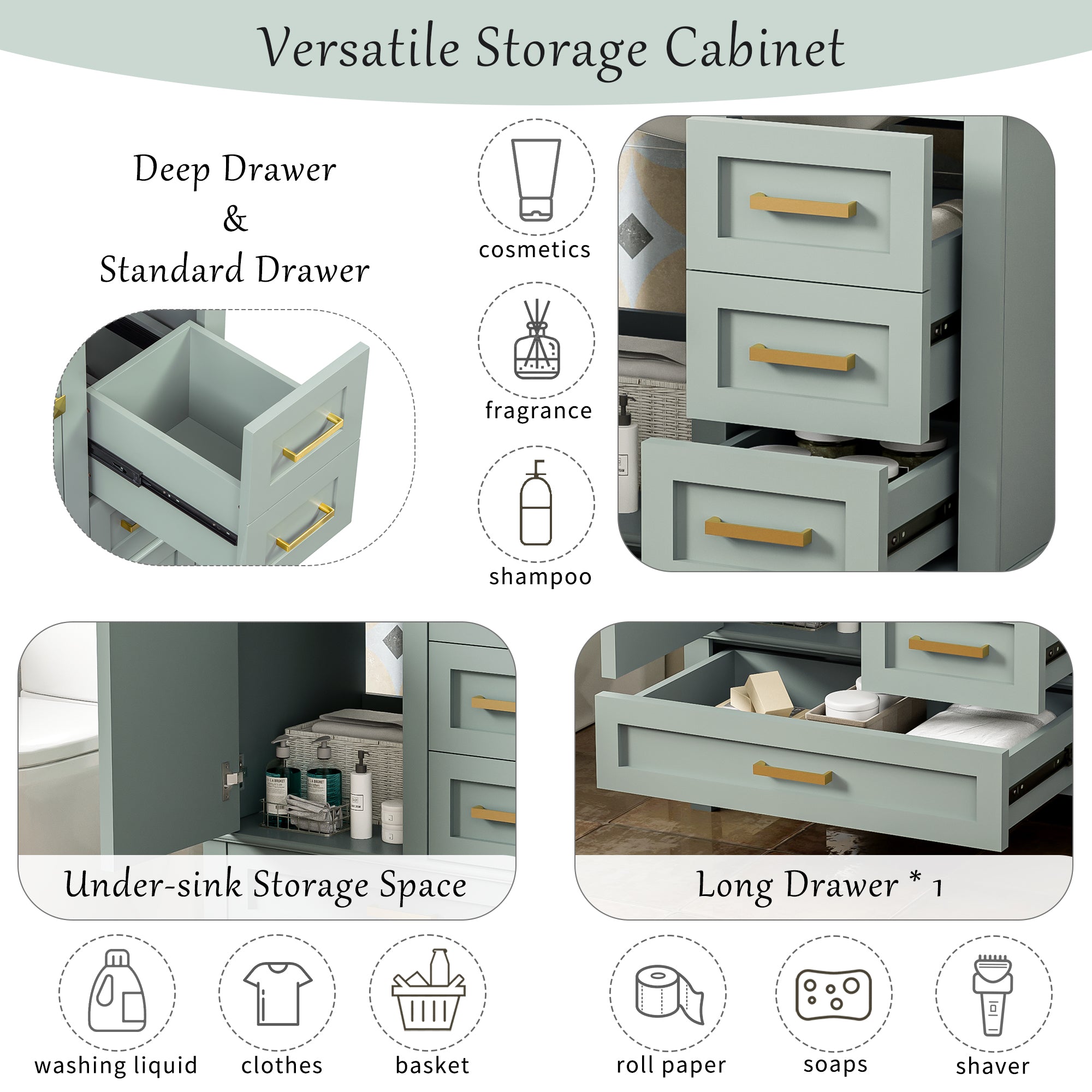 30" Bathroom Vanity in Green with Sink Combo Set