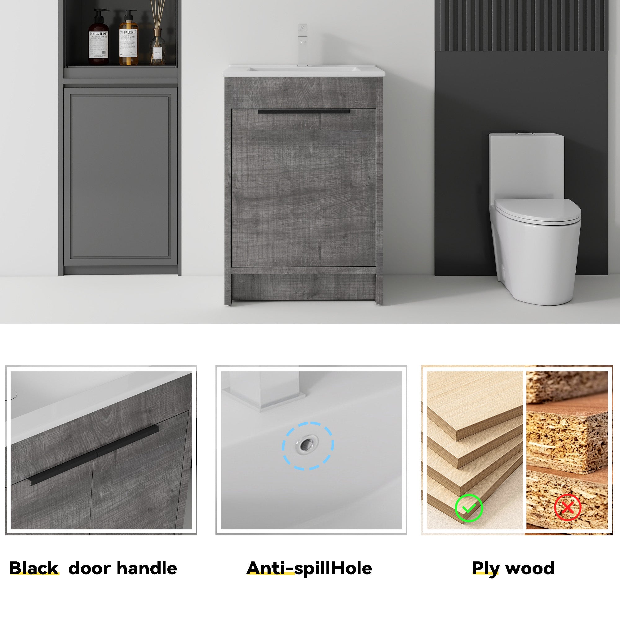 24 Inch Freestanding Bathroom Vanity with Sink