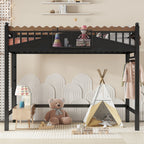 Twin XL Size Loft Bed with Ladders, Storage Shelves, and Bookshelf