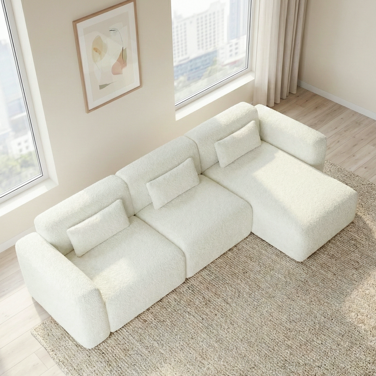 Haledon 3-Piece Sectional Sofa, 4-Seat, Sand Boucle