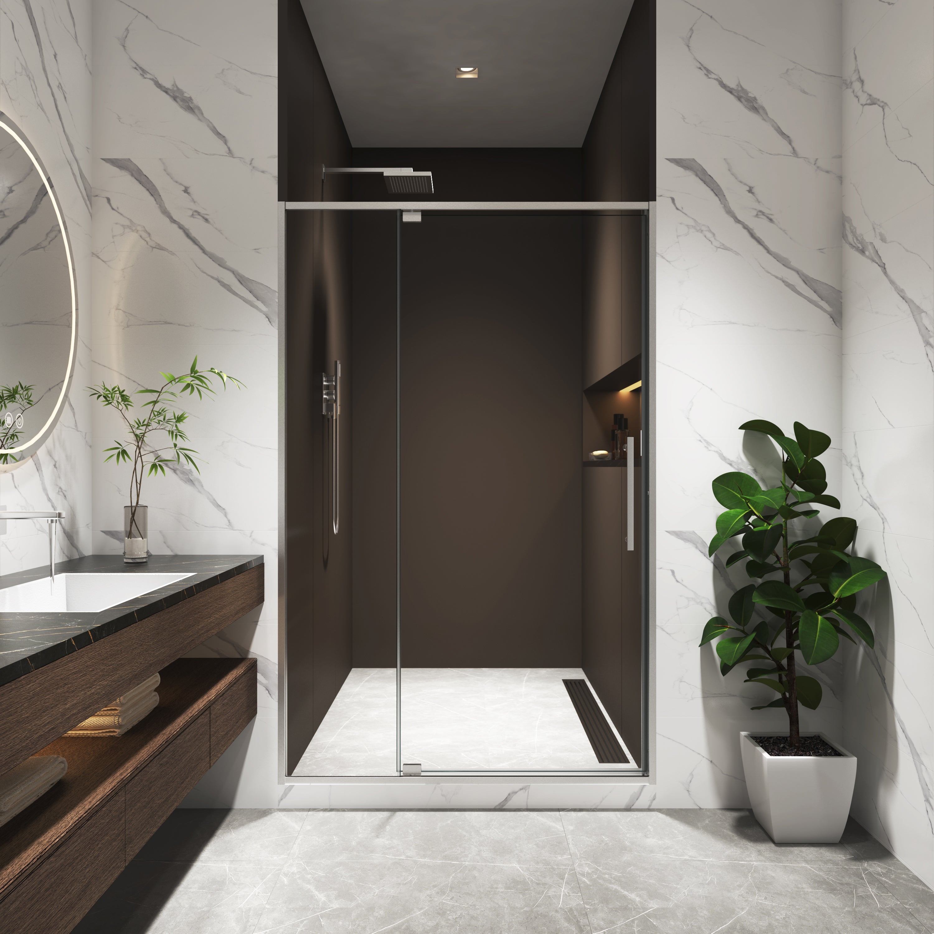 Brushed Nickel Pivot Shower Door