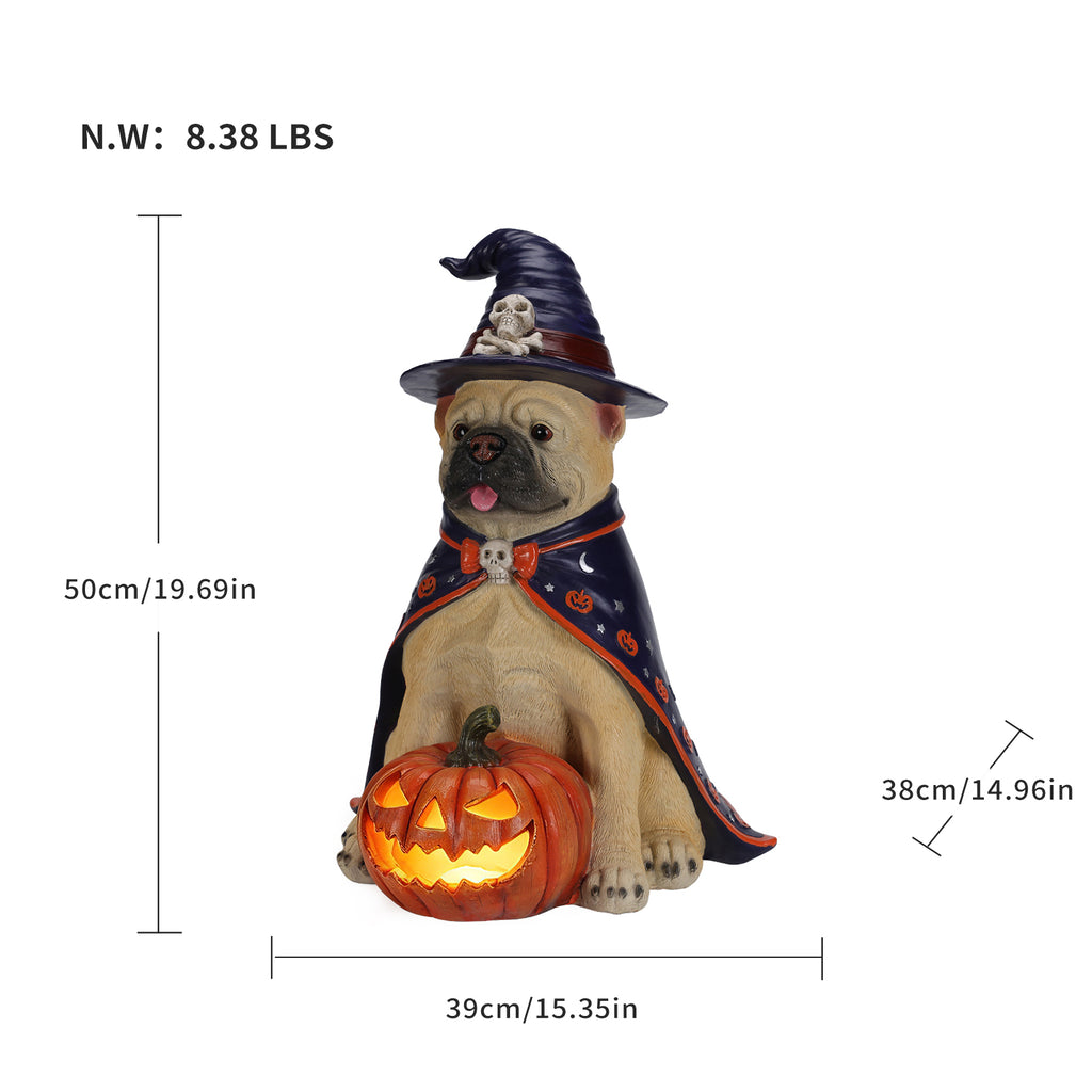 Halloween Bulldog Witch Statue