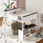 Queen Size Loft Bed With Desk, Open Shelf And Storage Box