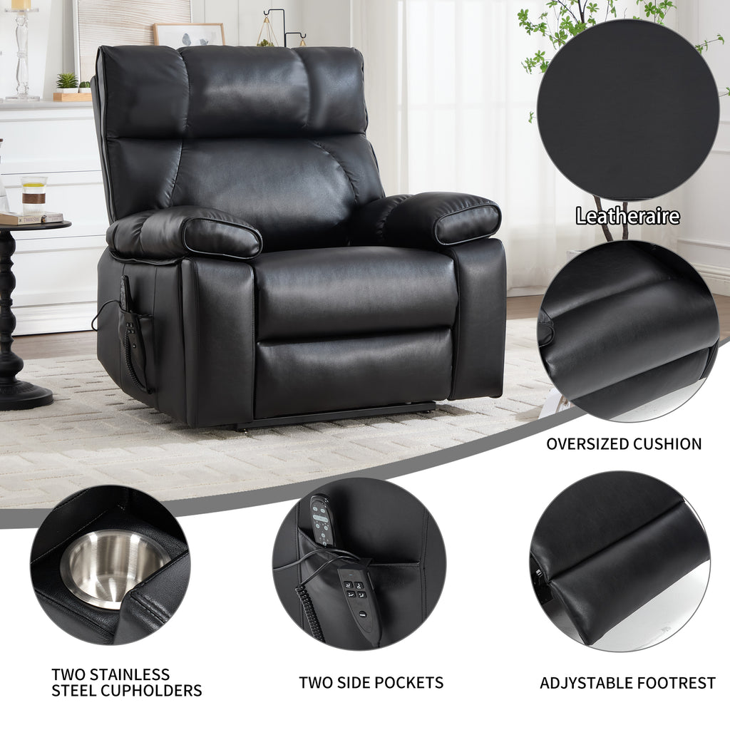 Black Leatheraire Heat Massage Dual Motor Recliner