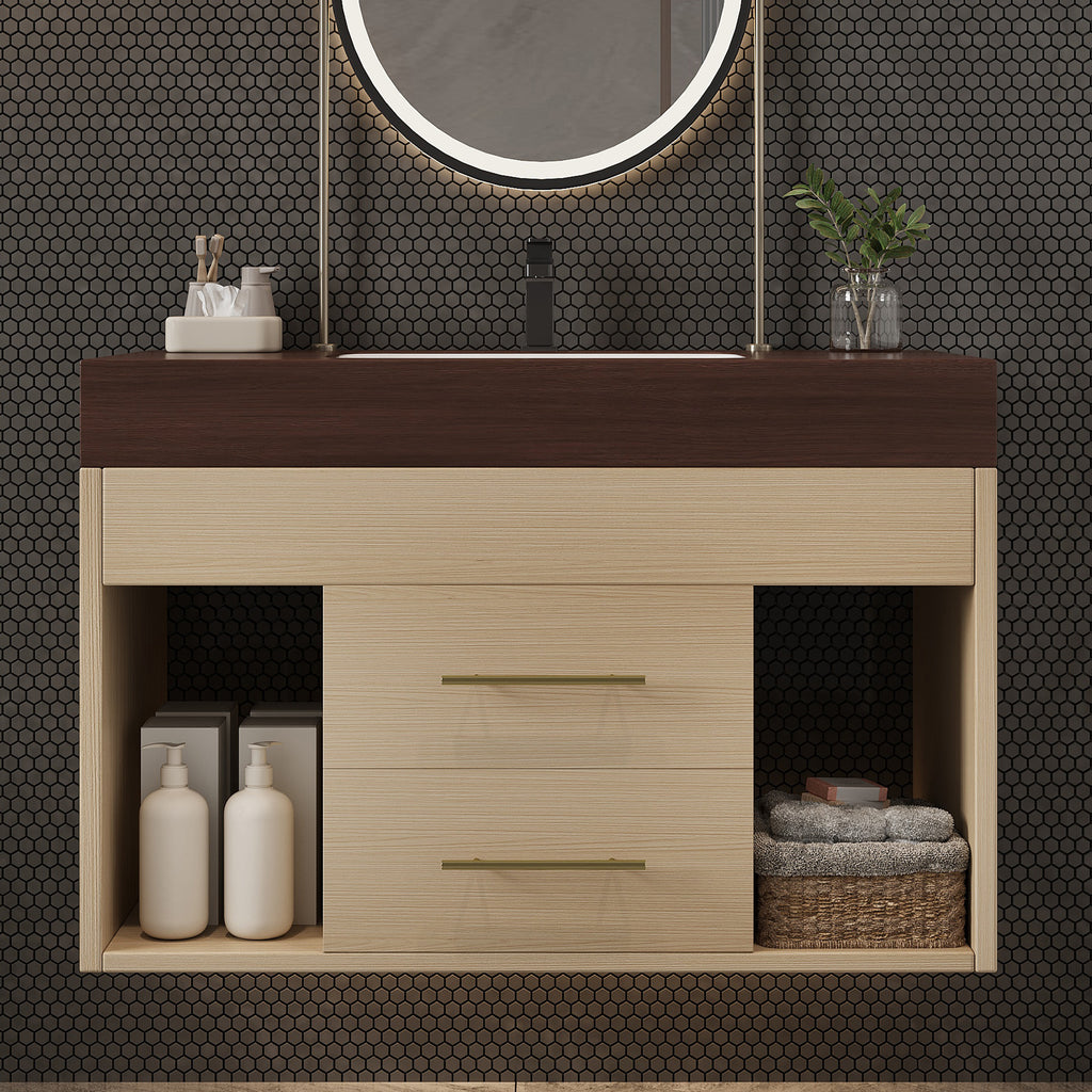 29.9" Modern Floating Bathroom Vanity with Sintered Stone Top