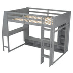 Wood Full Size Gaming Loft Bed with Desk and Multi-Storage Shelves