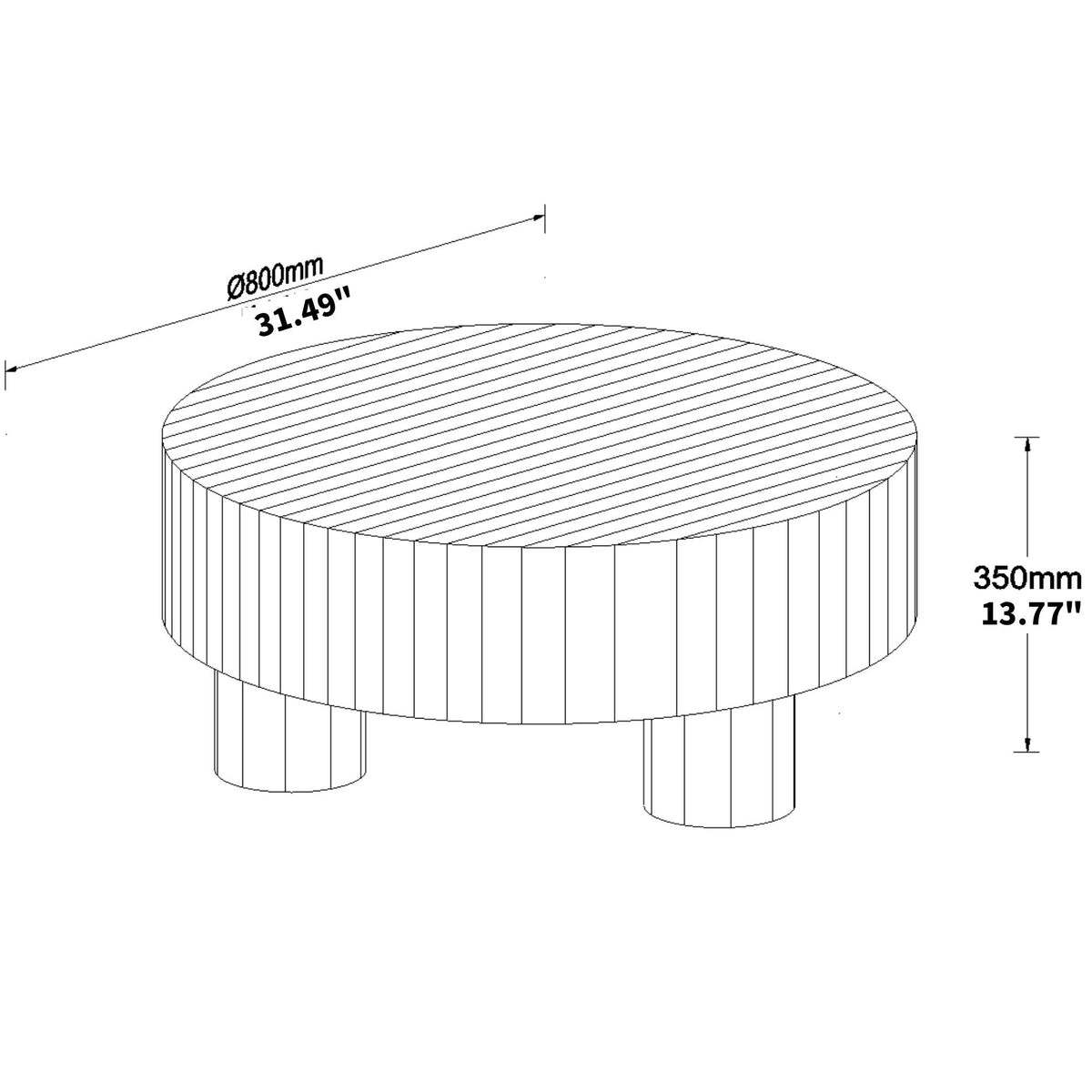 Round Wood Coffee Table, 31-Inch, Natural Walnut Striped