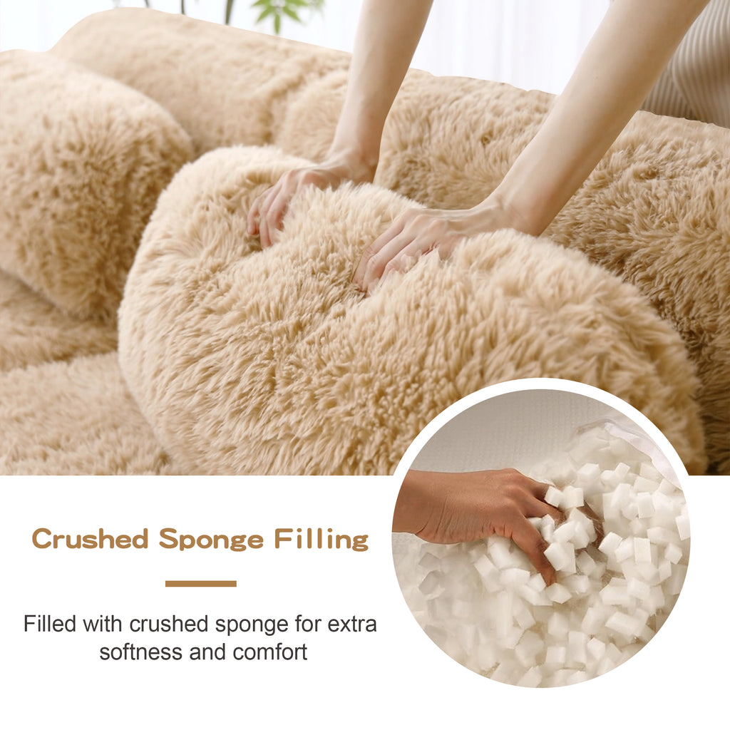 L-Shaped Soft And Fluffy Plush Fabric Modular Sectional Sofa