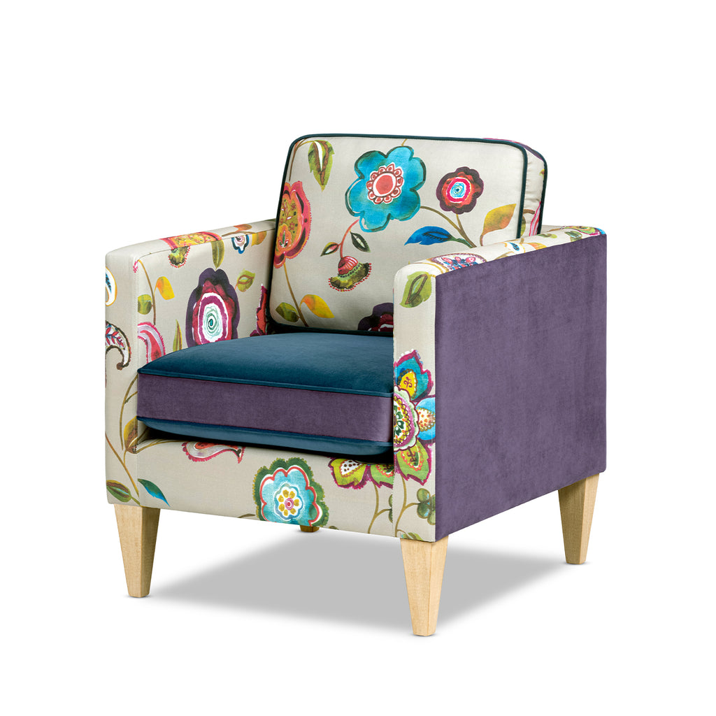 Mamba 28-Inch Patchwork Accent Chair, Teal and Purple Velvet