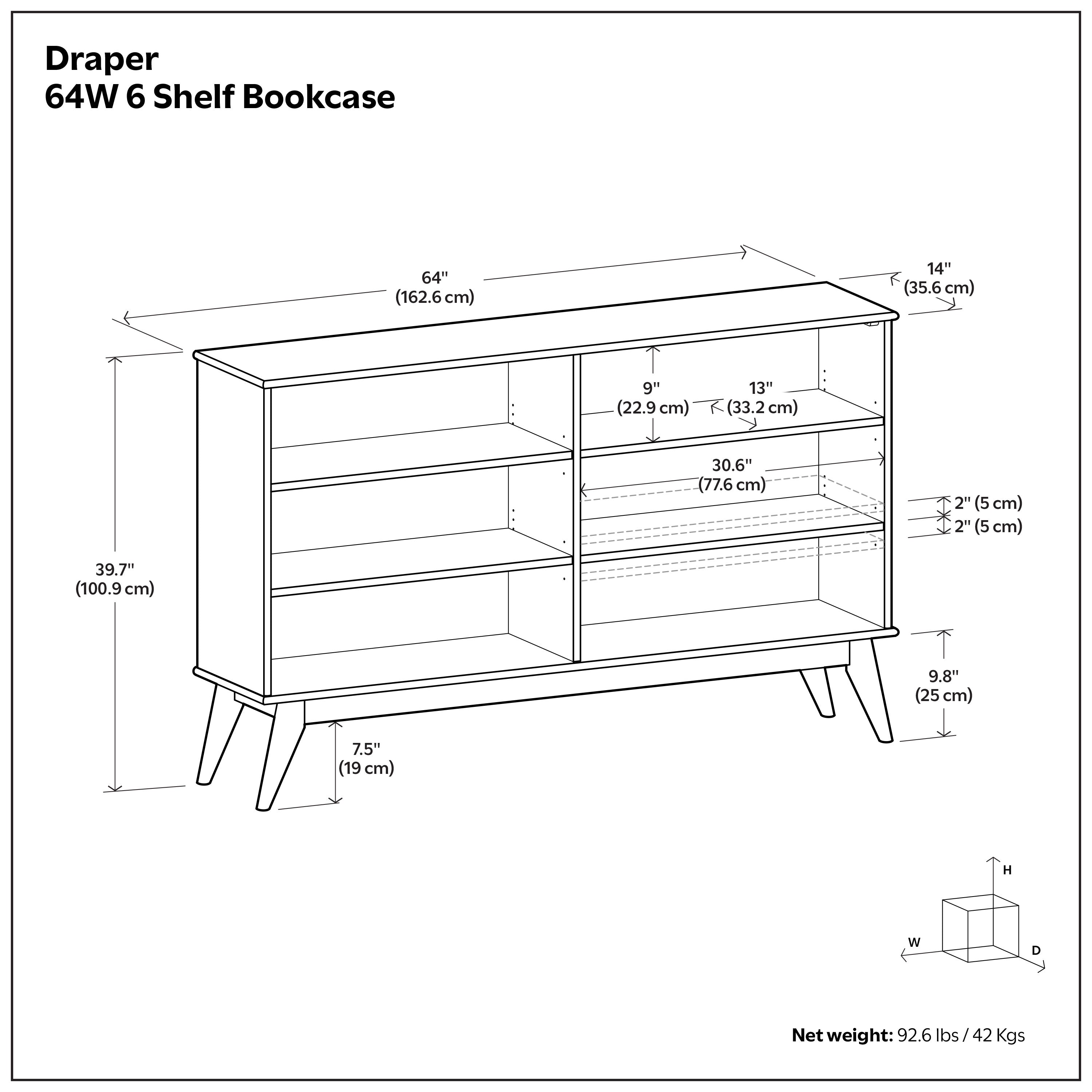 Draper 6 Shelf Bookcase