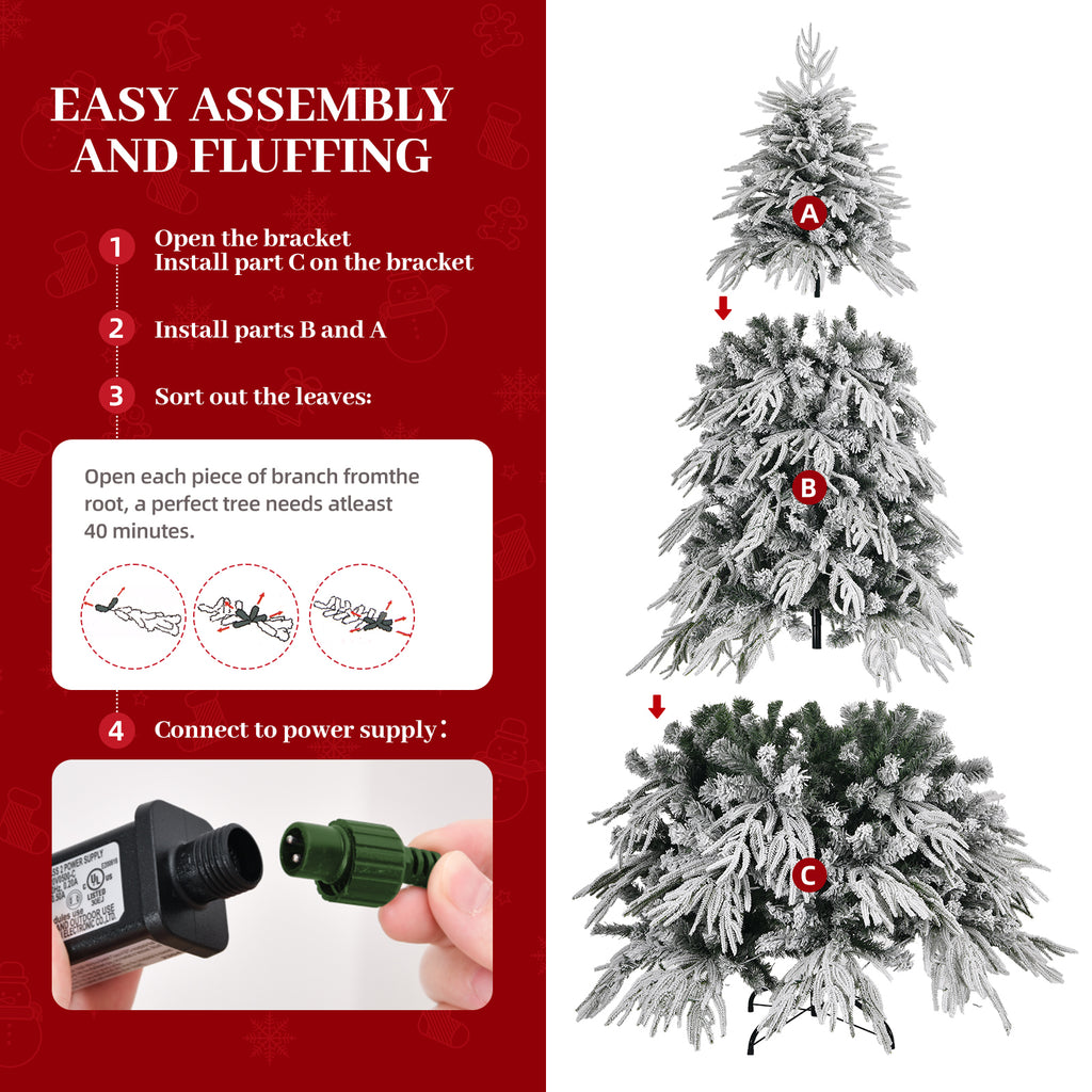 8ft Slim Flocked Christmas Tree, Pre-lit 350 Warm Lights, White