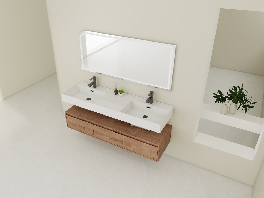 60 Inch Wall-Mounted Bathroom Vanity with Double Resin Sink