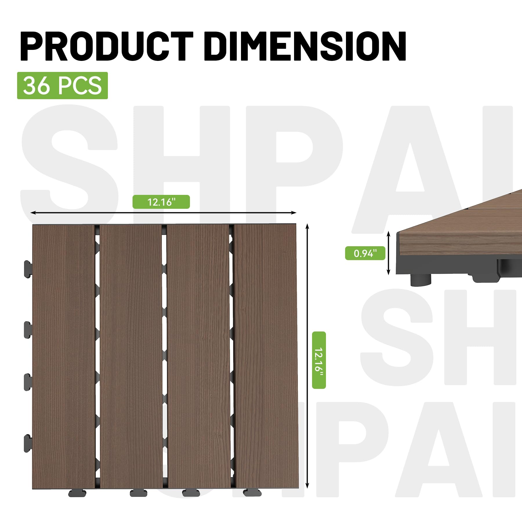 36 Pcs Interlocking Deck Tiles - Outdoor Waterproof Flooring