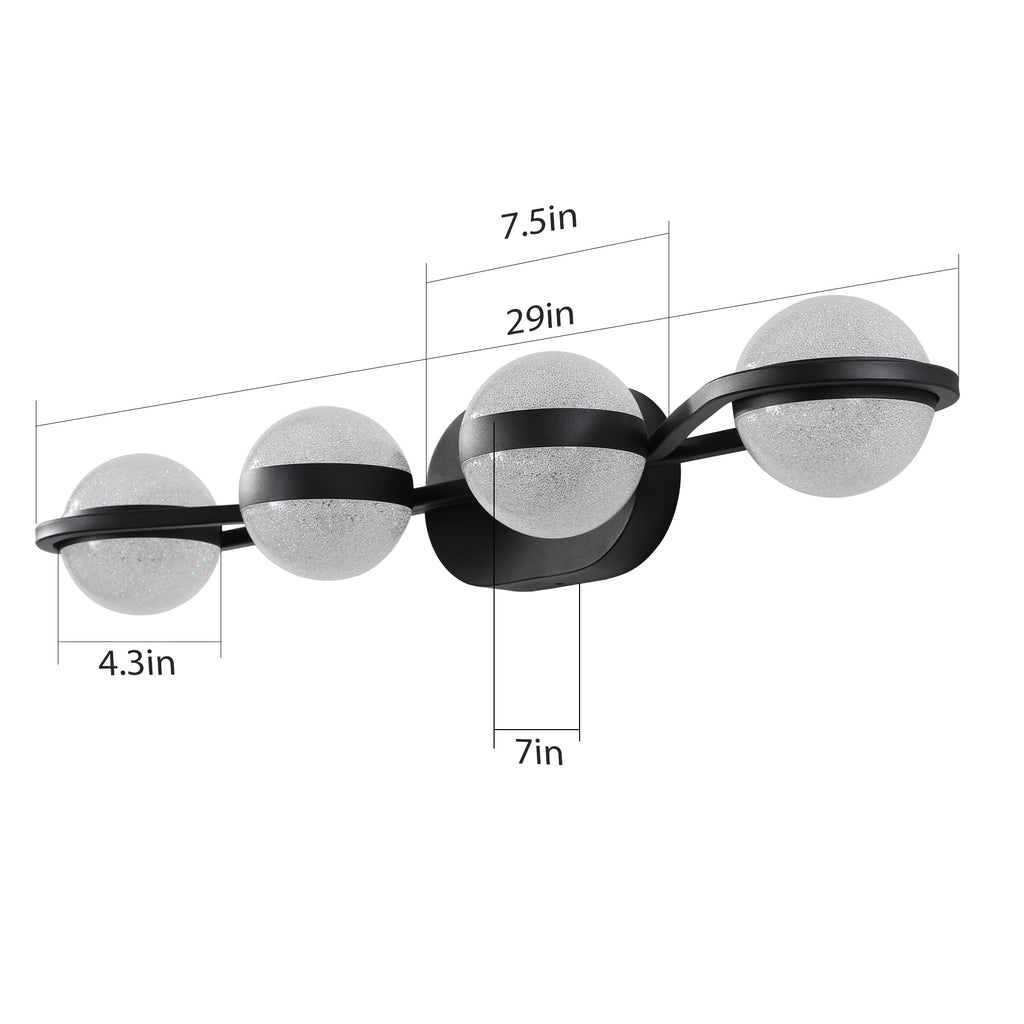 30" Black Minimalist LED Bathroom Vanity Light