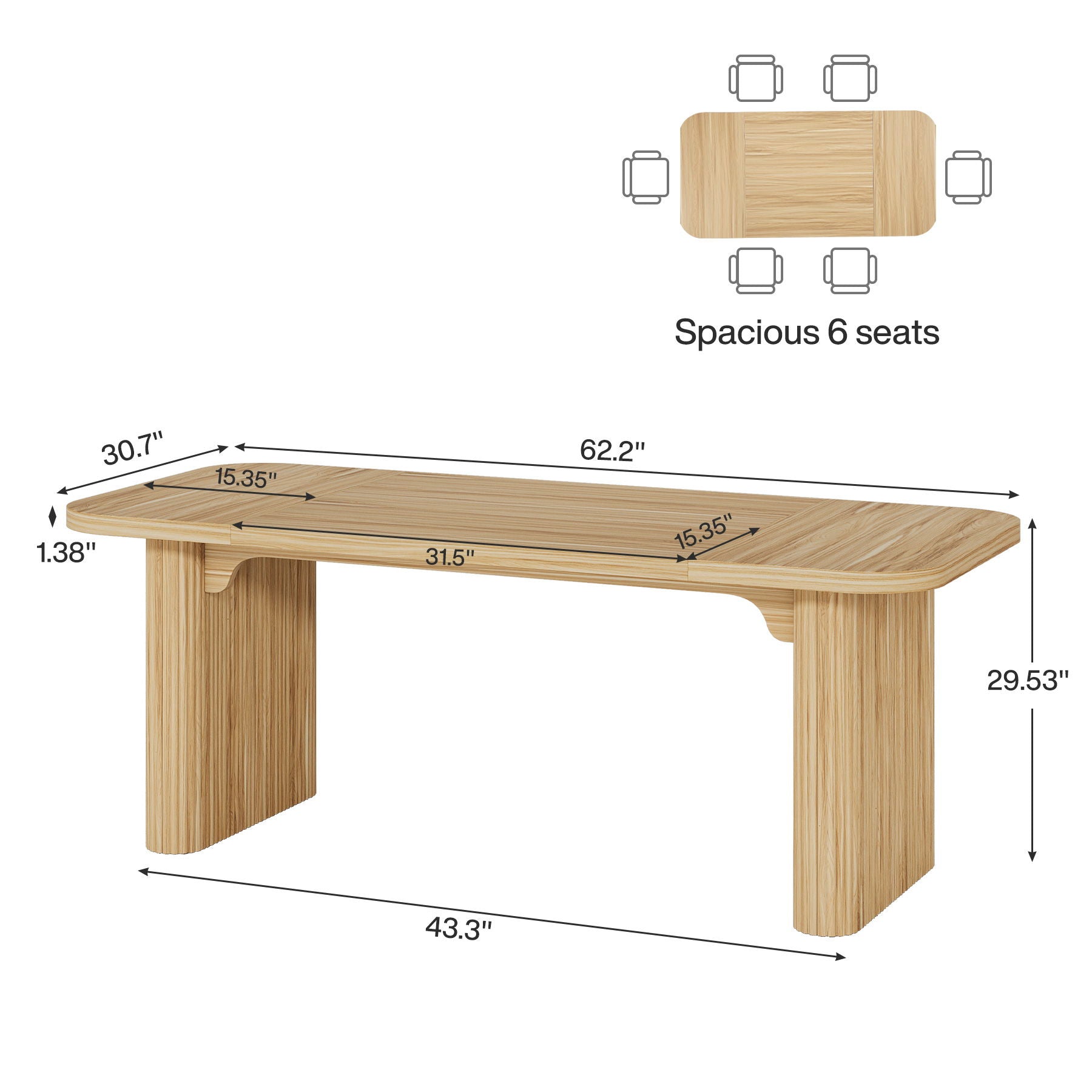 Executive Desk, Large Home Office Computer Workstation With Sturdy Double Pedestal Base, Simple Rectangular Writing & Study Table - Natural Wood