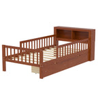 Twin Size Bed with Headboard Storage Rack, Two Under-Bed Drawers