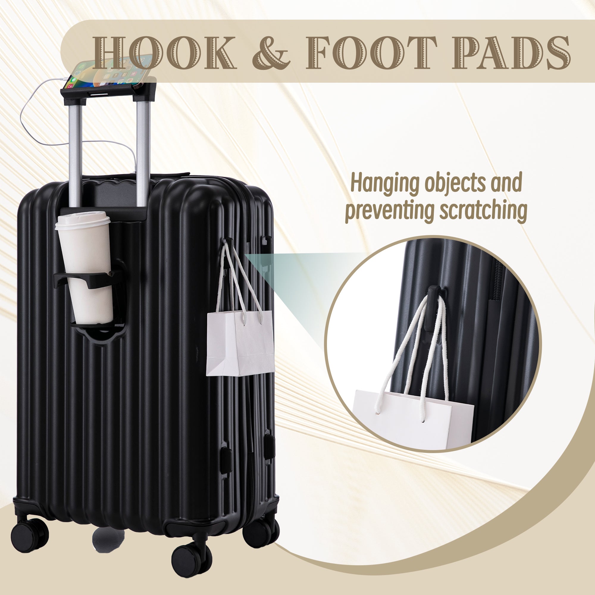 3 Piece ABS Spinner Wheel Luggage Set in Black