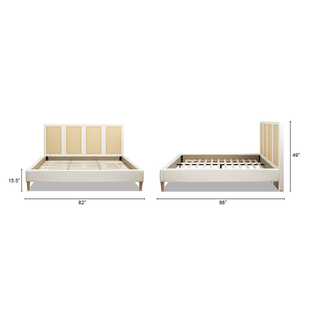 Toscana King Upholstered Cane Back Platform Bed, Antique