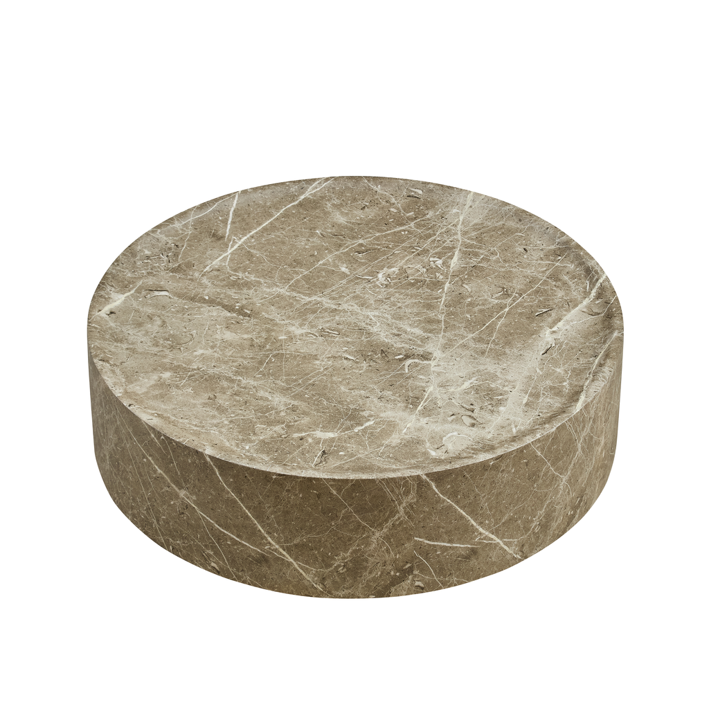 Travertine-Look Round Coffee Table, 31.5-Inch, Brown