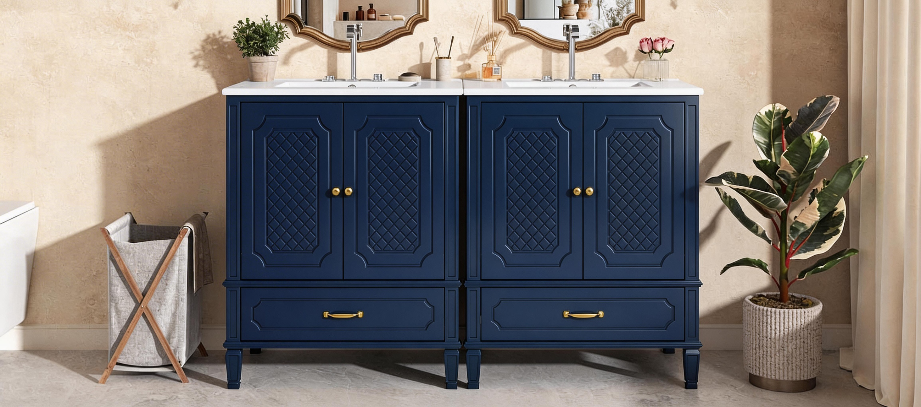 60" Bathroom Vanity with Double Sink Combo Set