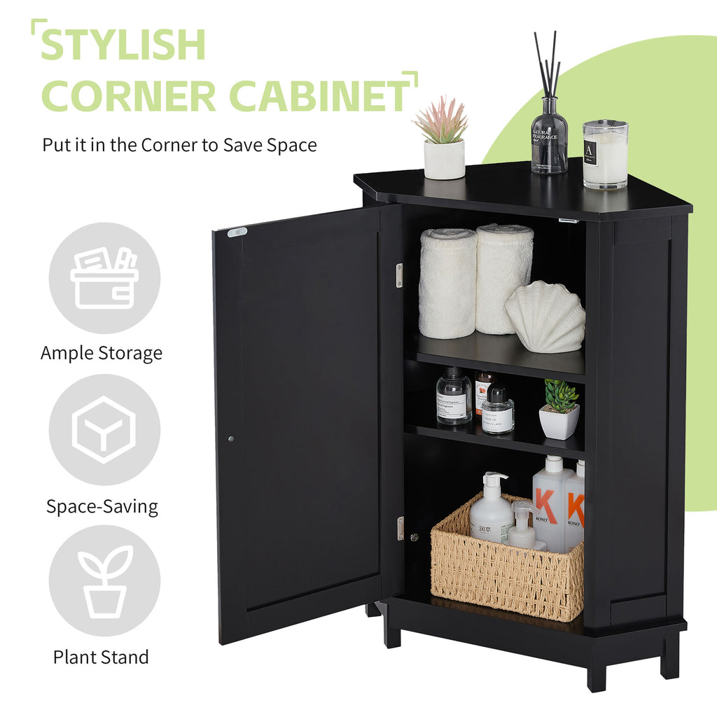 Black Triangle Corner Bathroom Cabinet with Adjustable Shelf