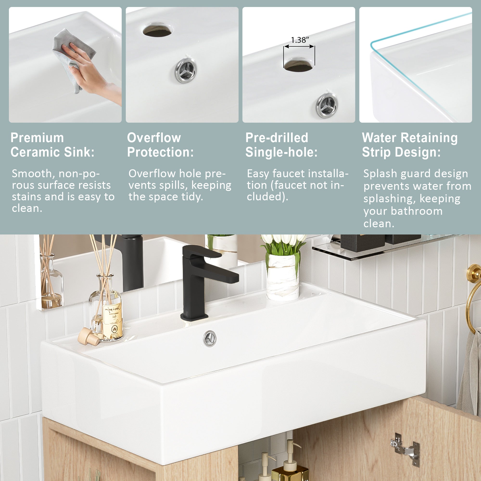 21.6" Wood Bathroom Vanity with Left Side Storage