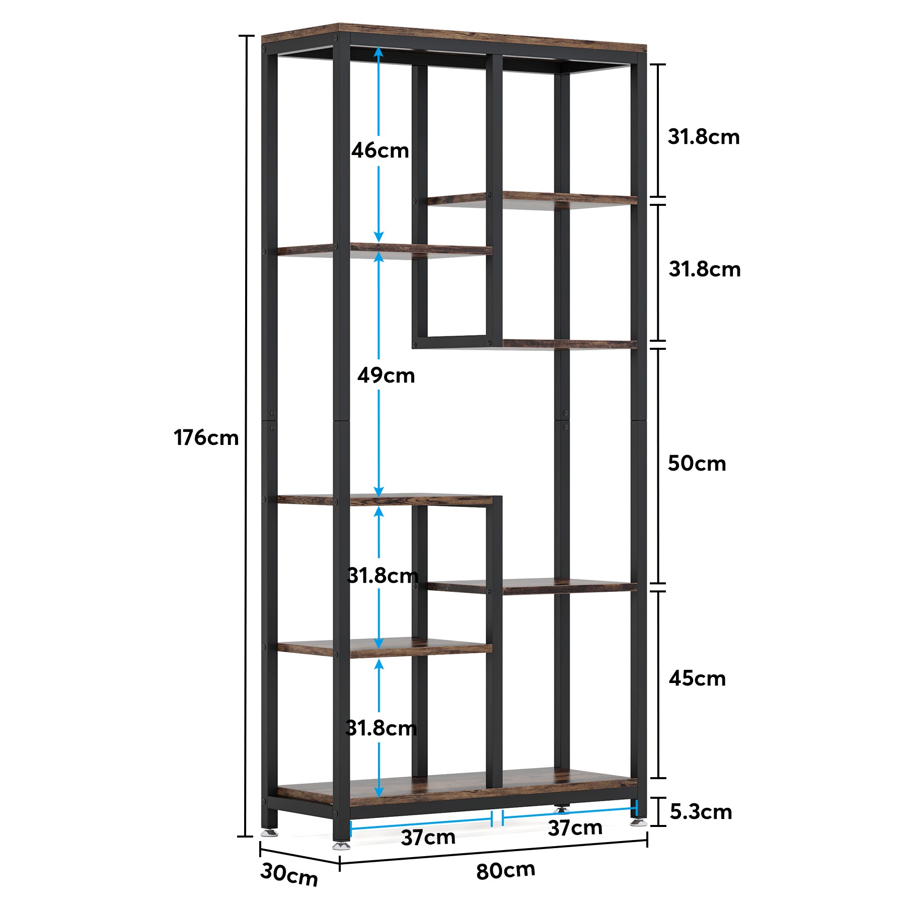 69.2" 6-Tier Rustic Brown Industrial Etagere Bookcase
