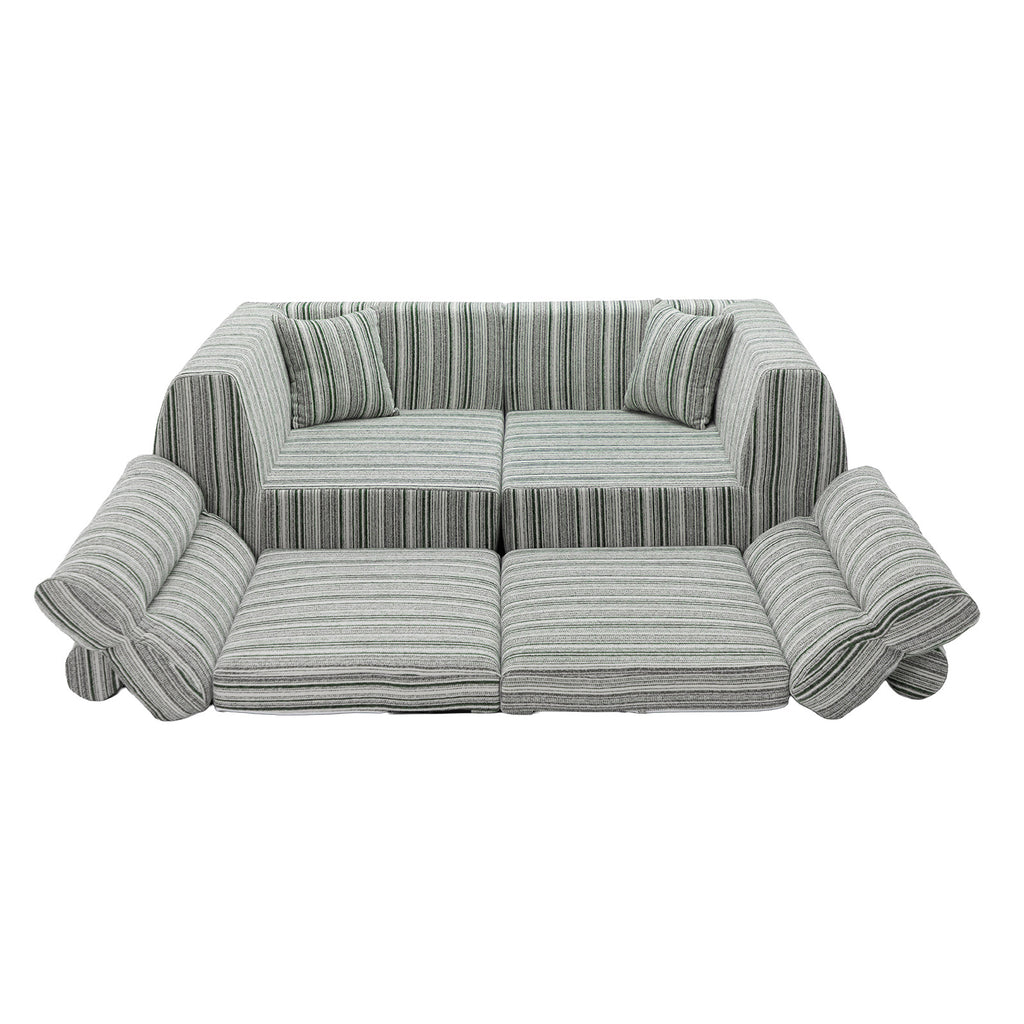 Woven Chenille Striped Compression Sofa - Straight Row Compact Couch