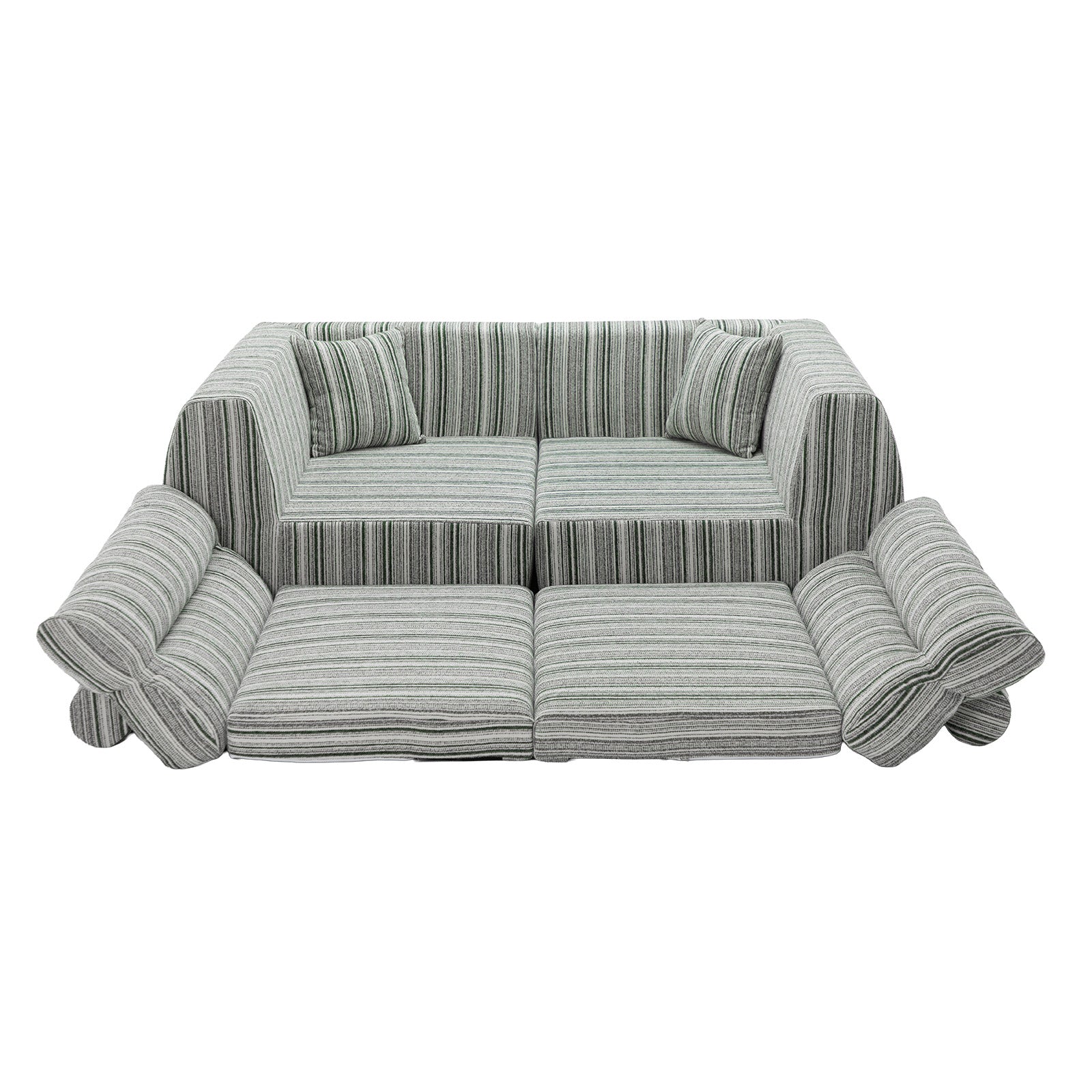 Woven Chenille Striped Compression Sofa - Straight Row Compact Couch