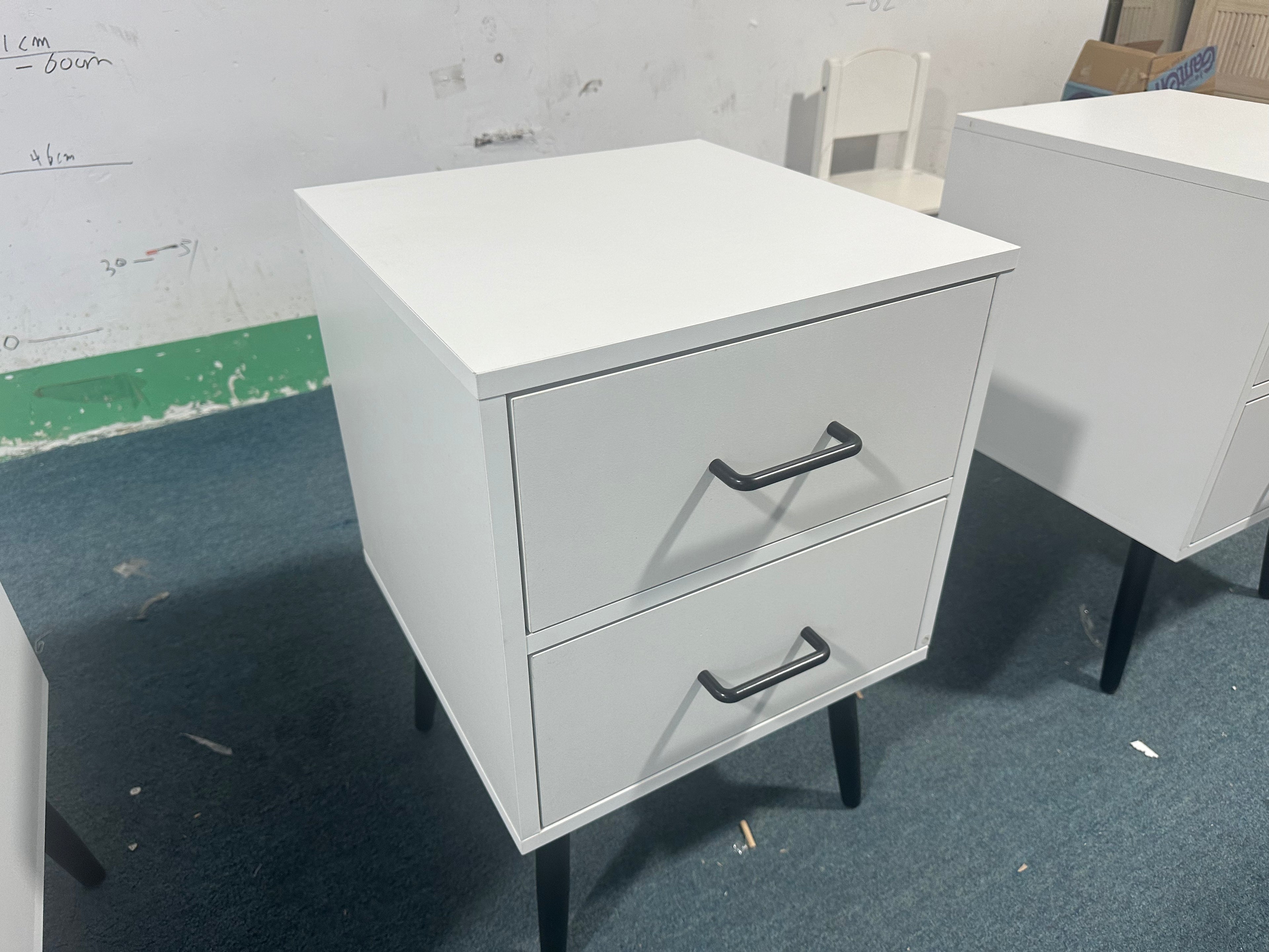 2-Drawer Nightstand with Metal Legs and Metal Handles