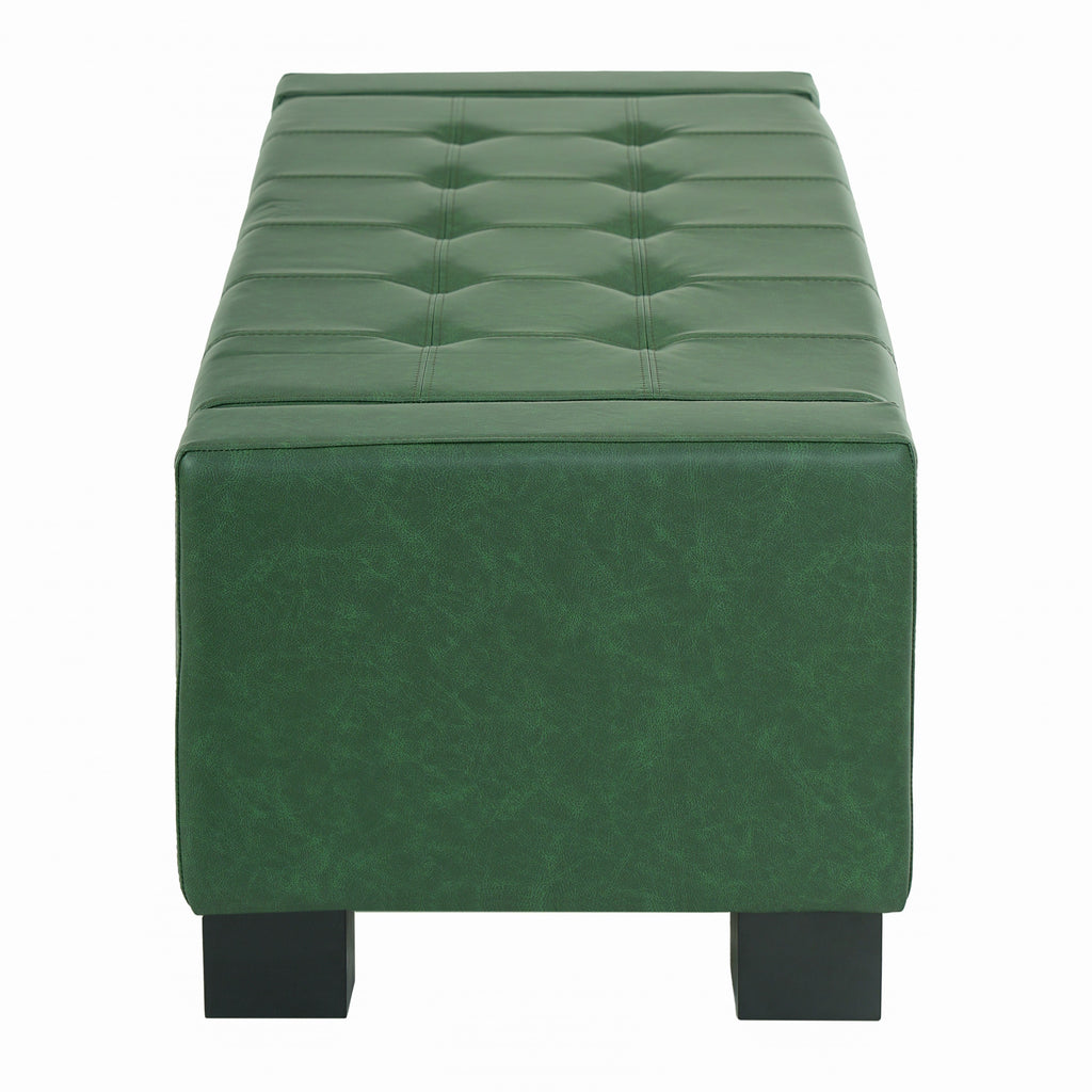 Green Storage Ottoman Bench with Solid Wood Legs