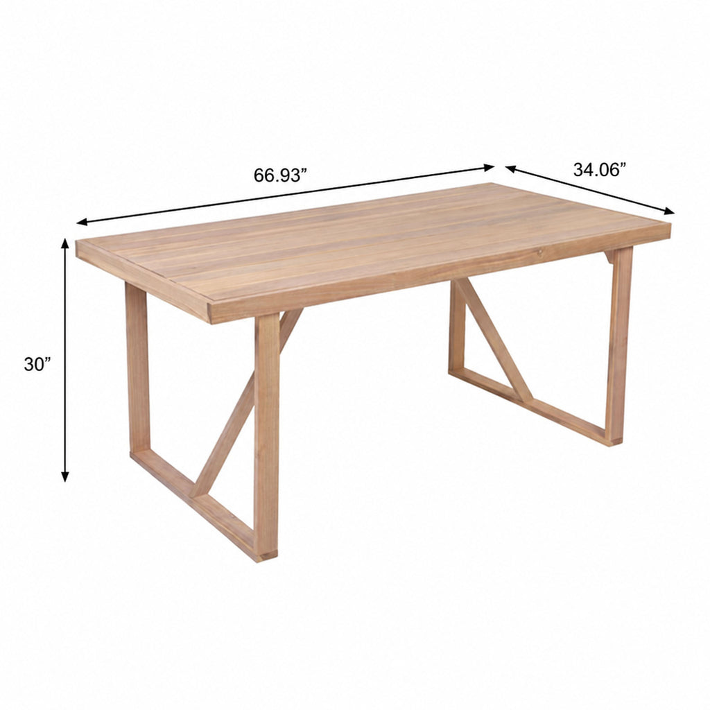 7-Piece Acacia Wood Patio Dining Set, 67-Inch Table with 6 Chairs, Light White and Natural