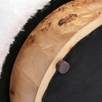 Tilly 16.5" Round Fur Upholstered & Burl Pouf Ottoman