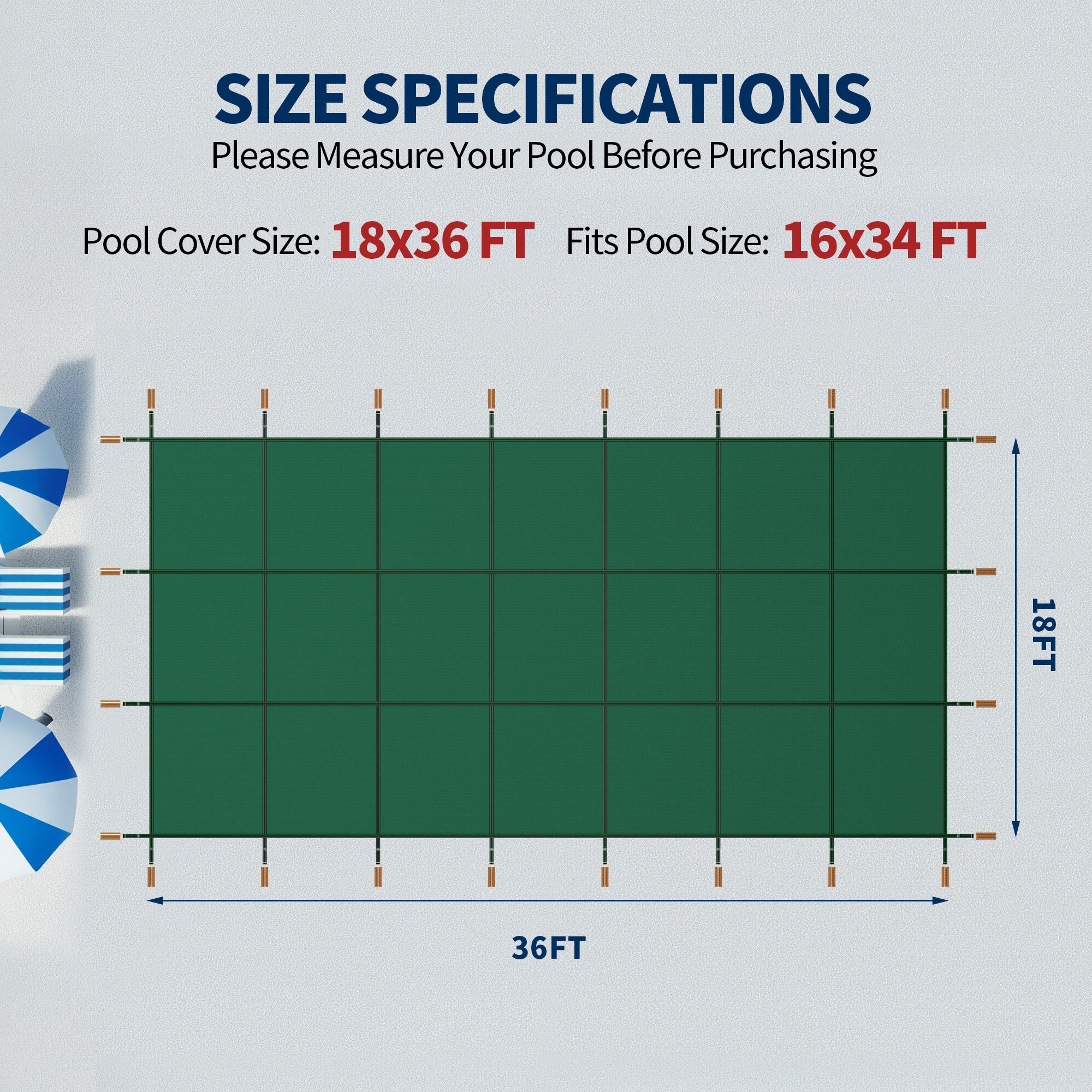 Swimming Pool Safety Cover for 16x34ft Pools