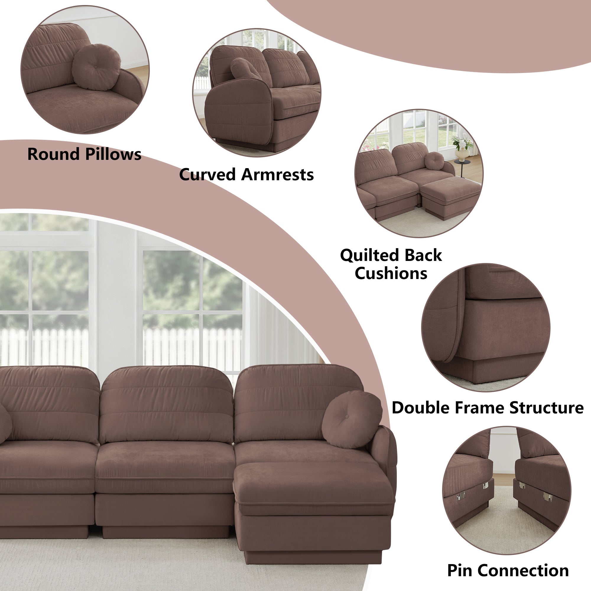 137" Oversize Chenille U-Shaped Sofa