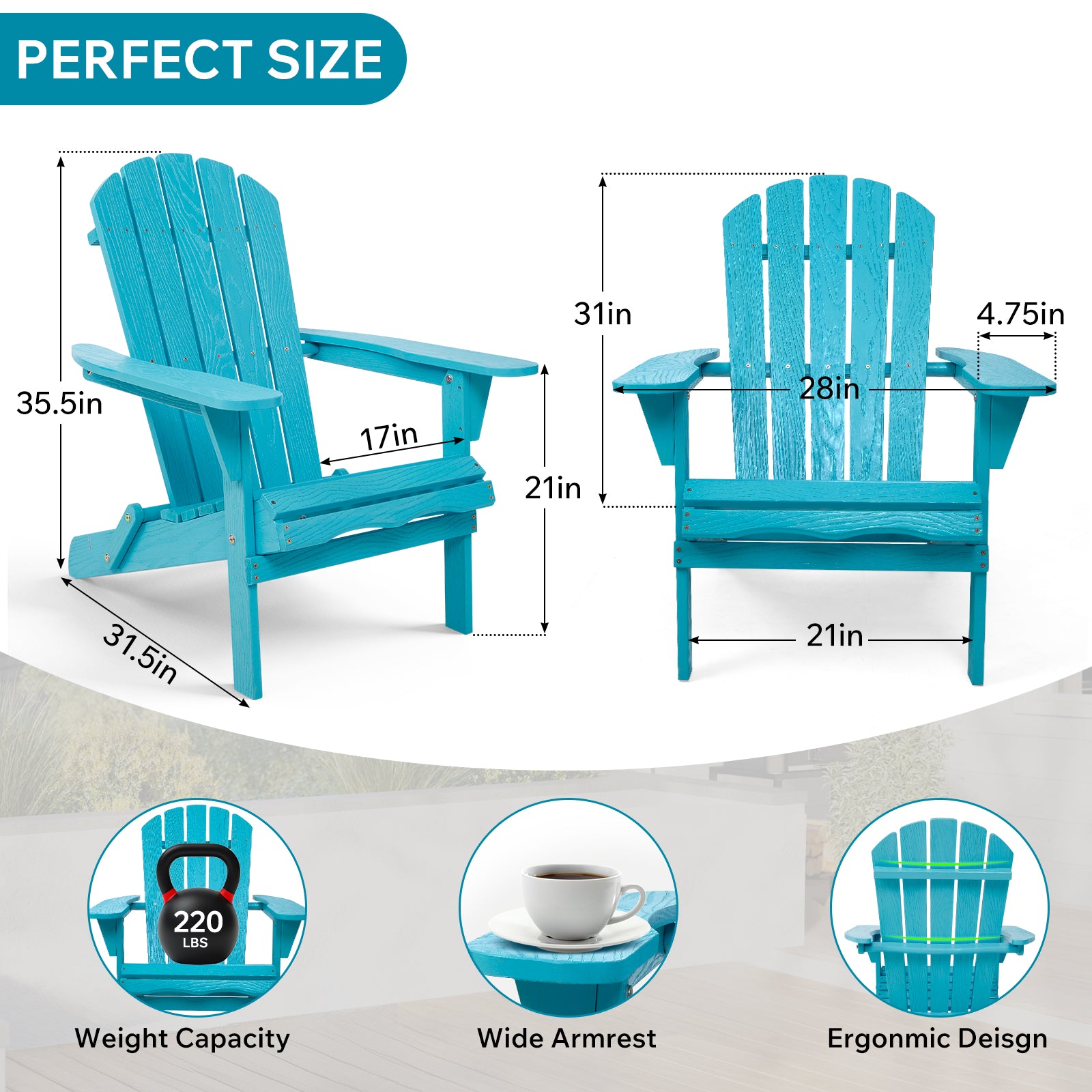 Wood Lounge Patio Chair for Garden Outdoor