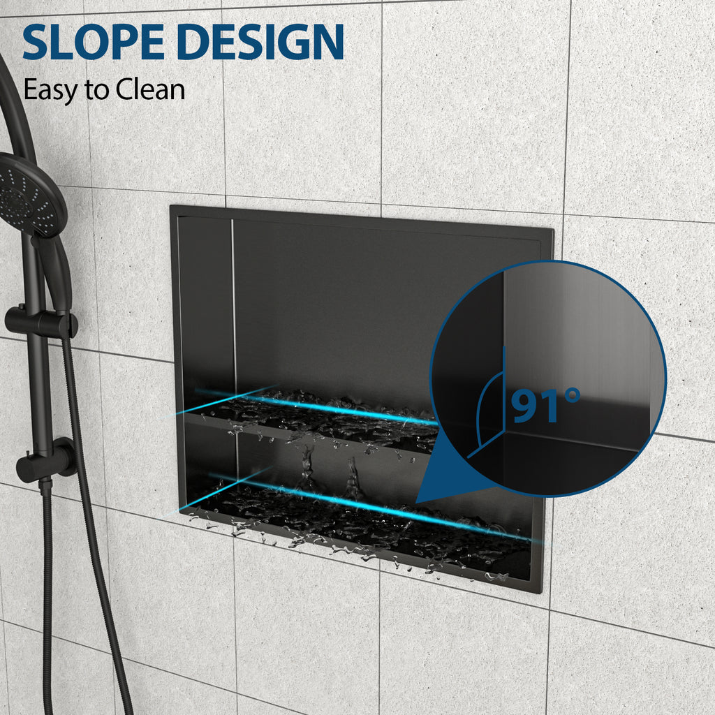 19" x 15" Stainless Steel Shower Niche Double Shelf, Gunmetal