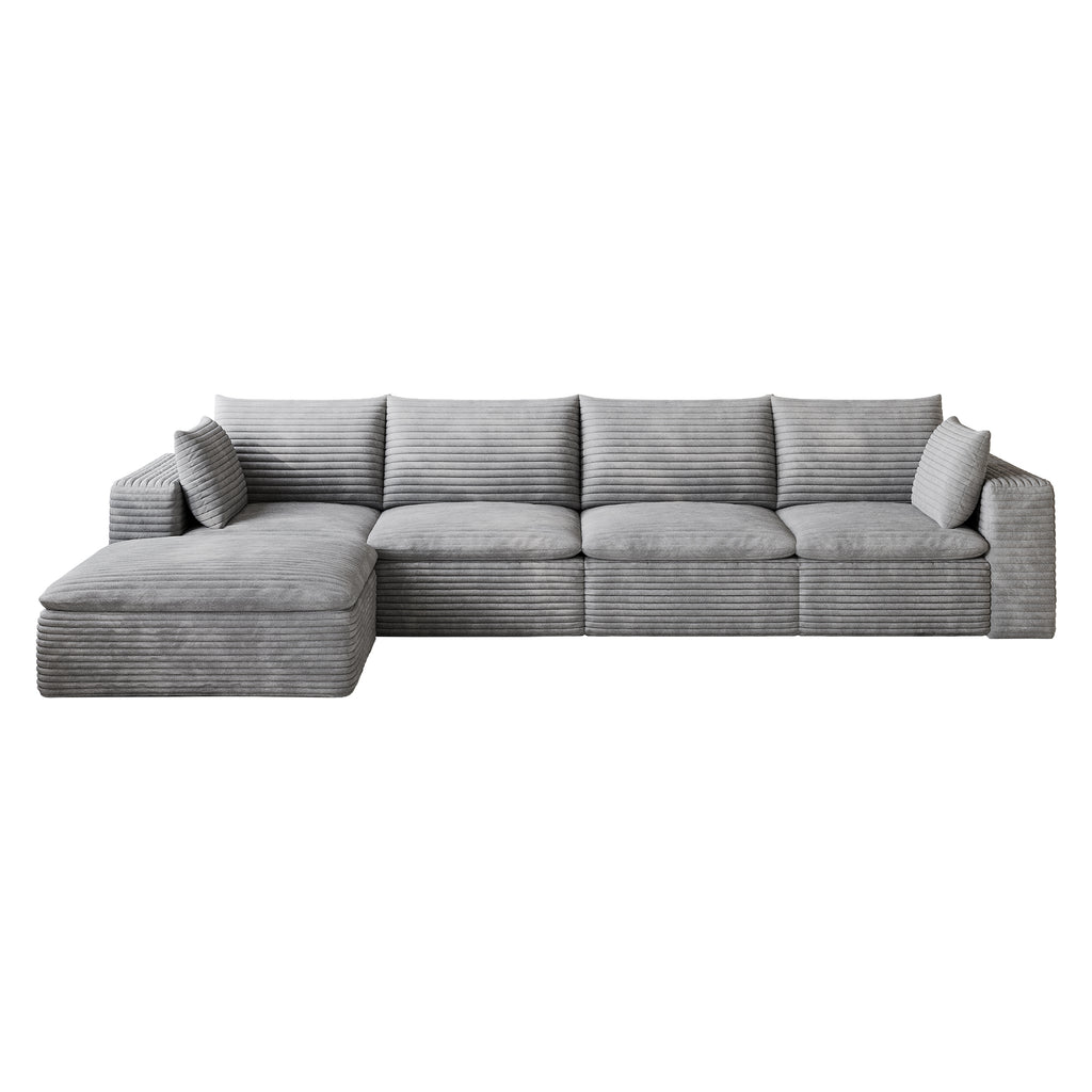 Cloud Sofa 134-Inch, Corduroy Fabric, Deep Seat, Grey
