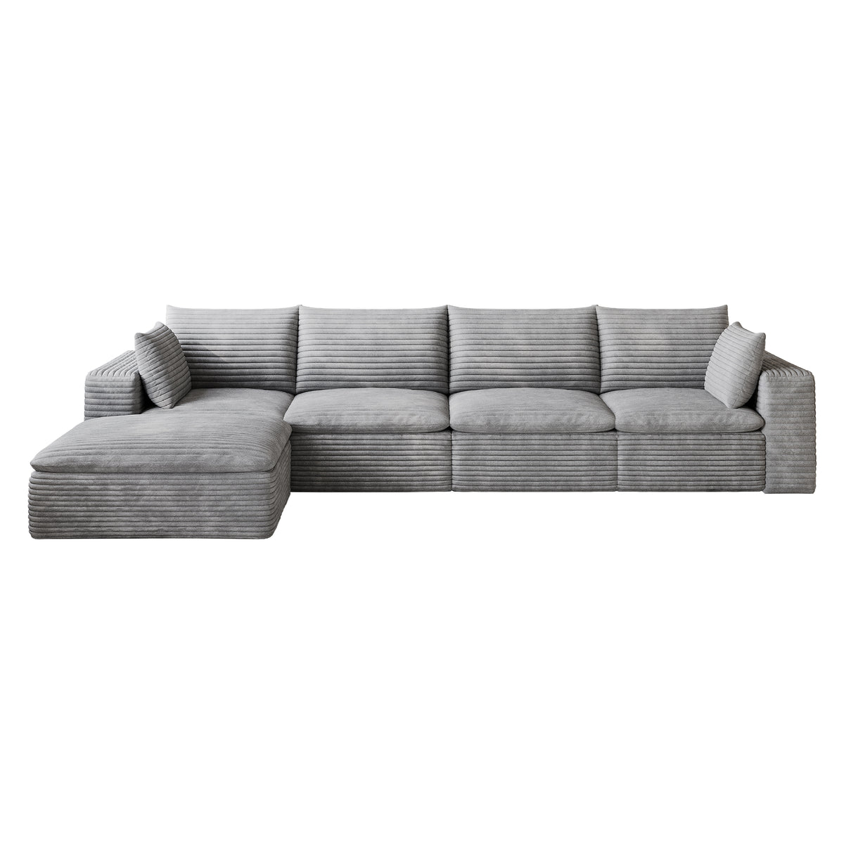 Cloud Sofa 134-Inch, Corduroy Fabric, Deep Seat, Grey