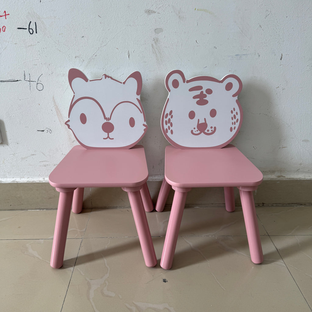 Kids Table and Chair Set, 3-Piece Wooden Toddler Desk with Animal Backrest