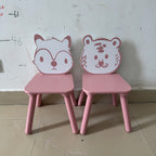 Kids Table and Chair Set, 3-Piece Wooden Toddler Desk with Animal Backrest
