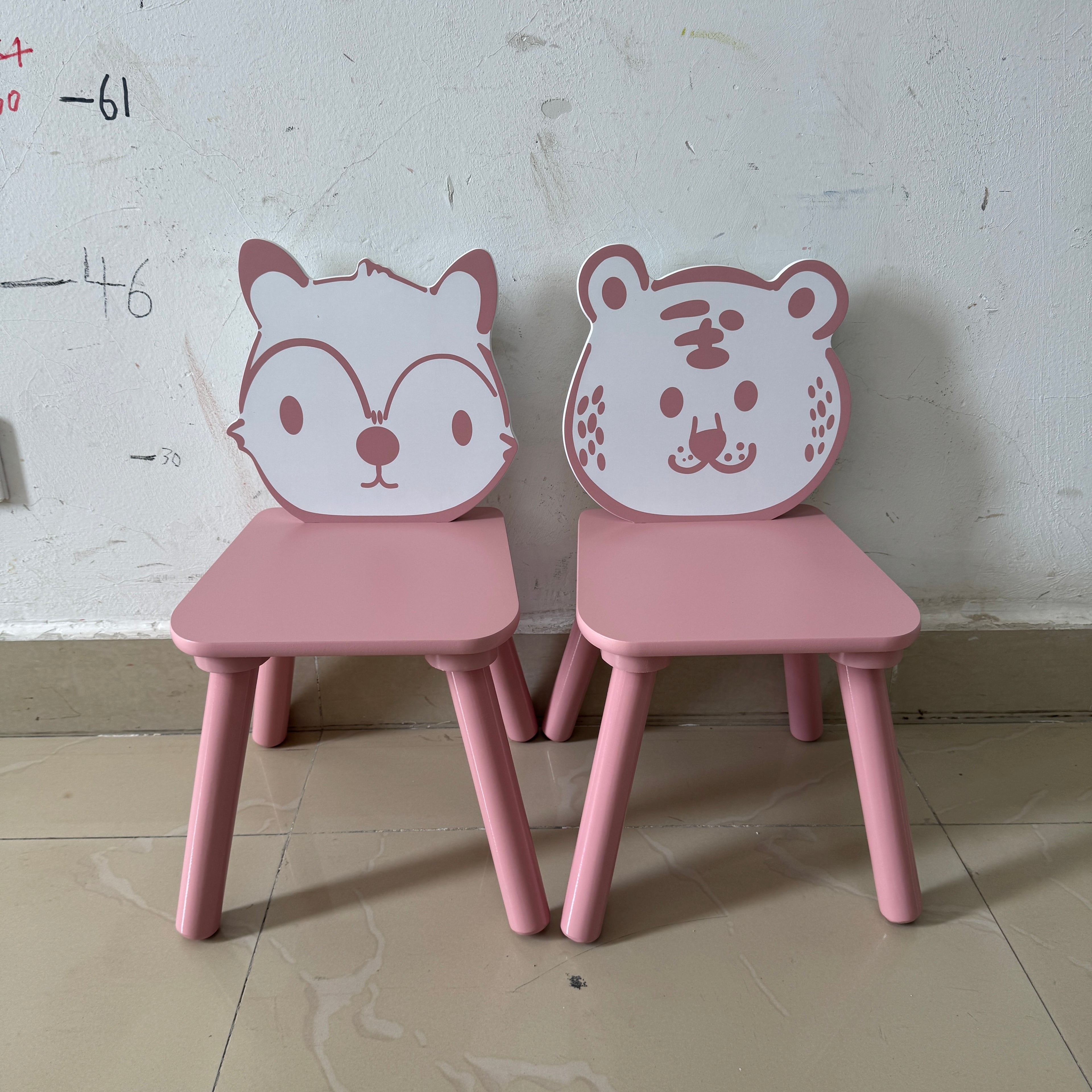 Kids Table and Chair Set, 3-Piece Wooden Toddler Desk with Animal Backrest
