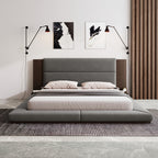 Floor Upholstered Platform Bed with Extended Wood Headboard