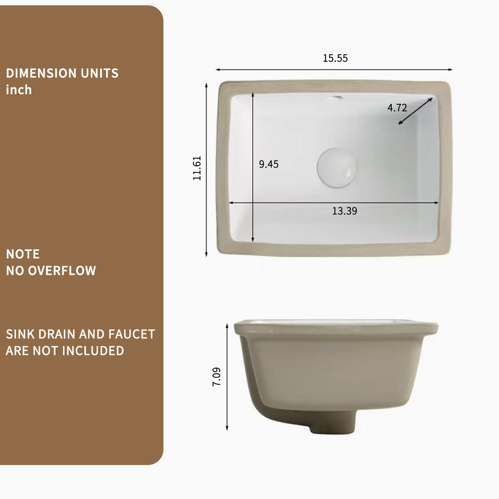 16 Inch Rectangle Undermount Bathroom Sink