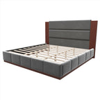 Upholstered Platform Bed Frame with Extended Wood Headboard