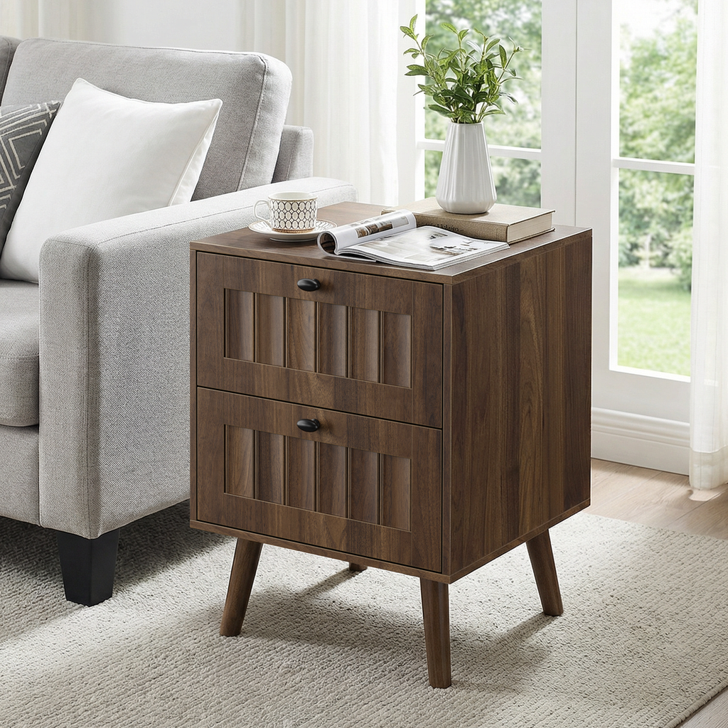 Medieval-Style Modern Double-Drawer Bedside Table