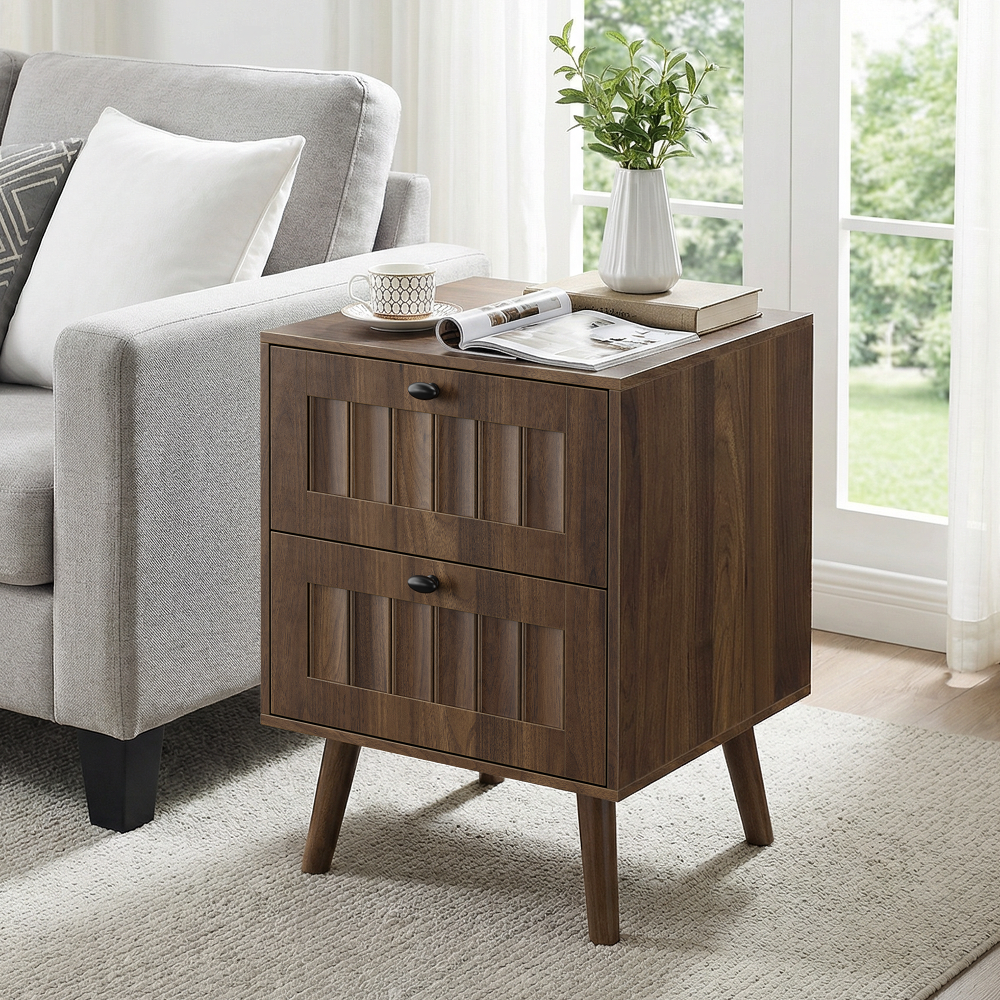 Medieval-Style Modern Double-Drawer Bedside Table