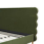 Stockholm Modern Wavy Headboard Platform Bed, King, Olive