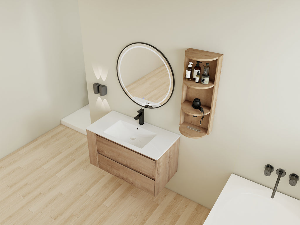 36" Wall-Mounted Bathroom Vanity With Sink and Storage Rack